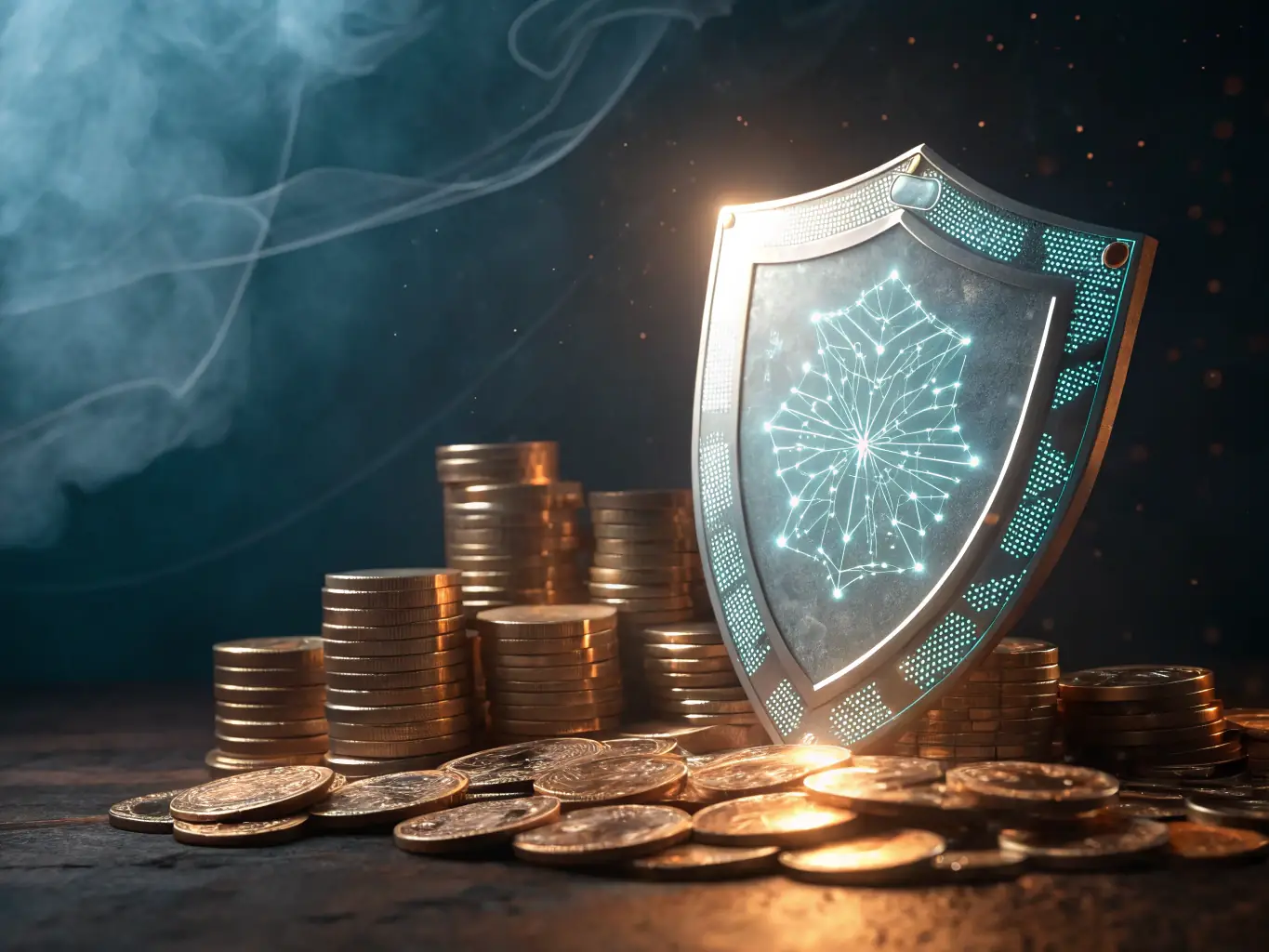 A shield icon protecting a stack of coins, symbolizing risk planning and financial security.